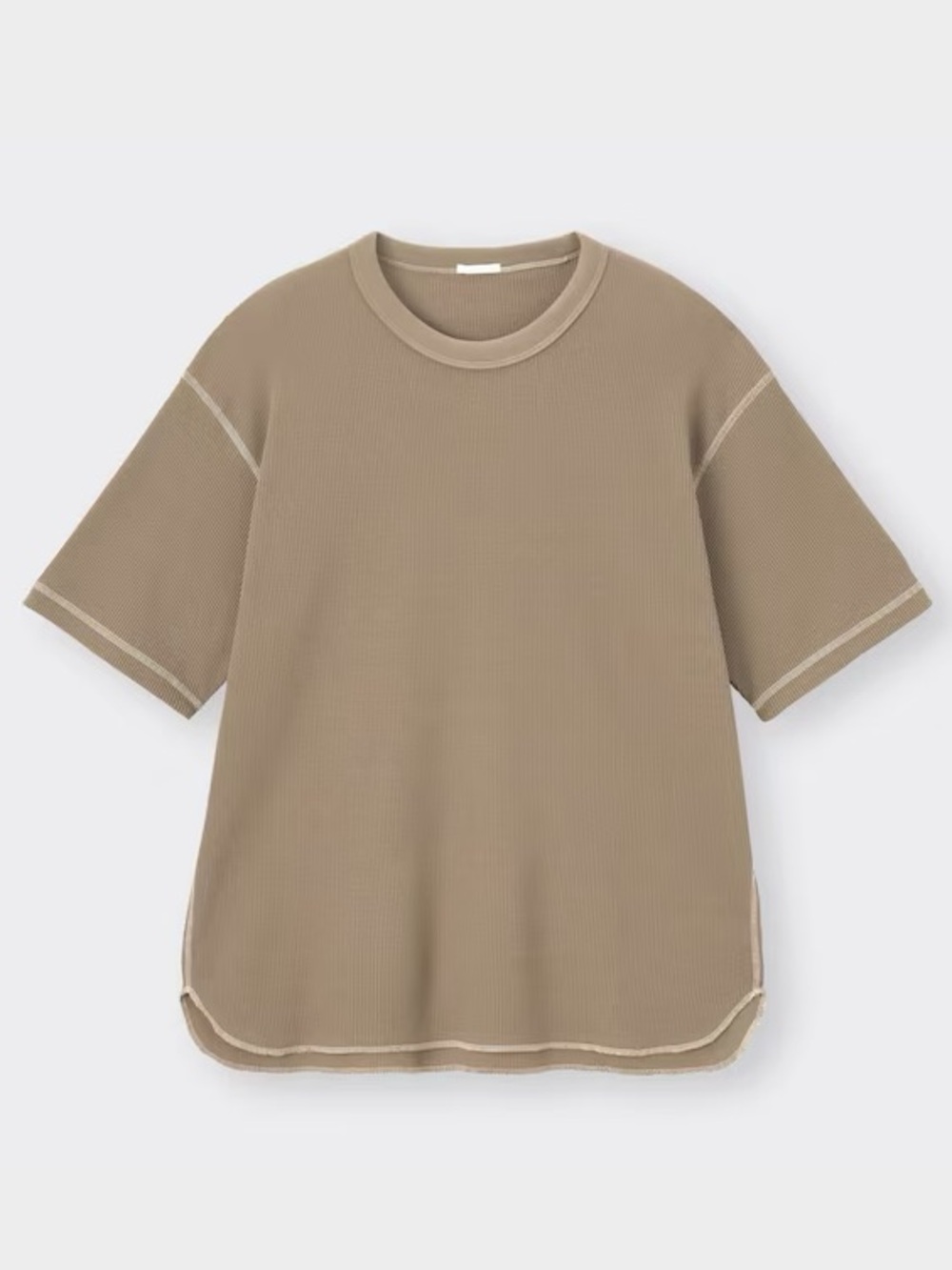 GU Global Mens Waffle Knit Shirt Size M Half Sleeve Cotton Khaki Tan Brown NWT